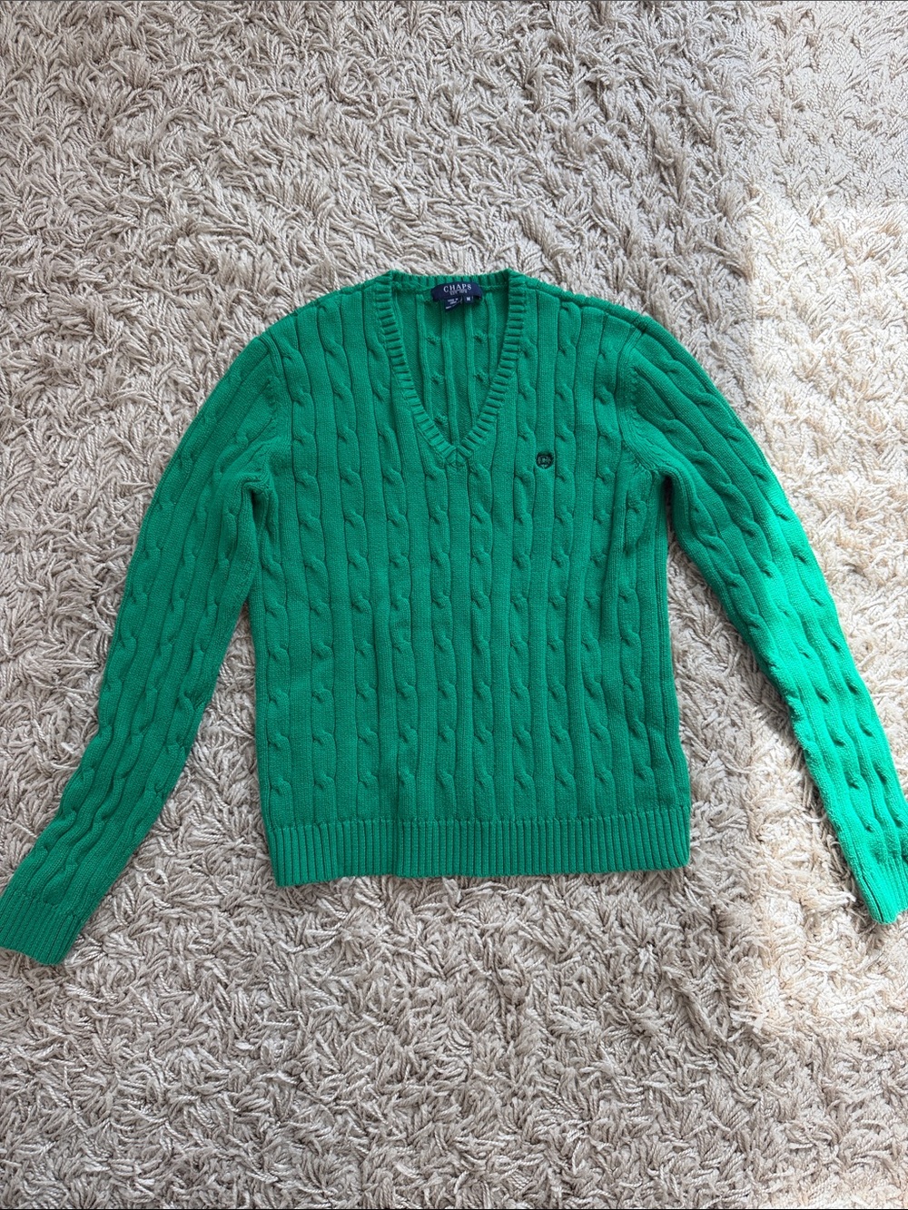 Chaps Green Cable-Knit V-Neck Sweater